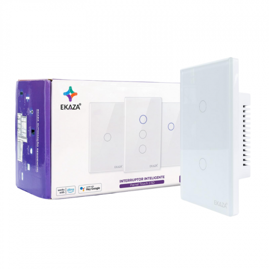 INTERRUPTOR INTELIGENTE TOUCH WIFI+BLE 2.5D BRANCO 2 BOTOES T307 2W EKAZA