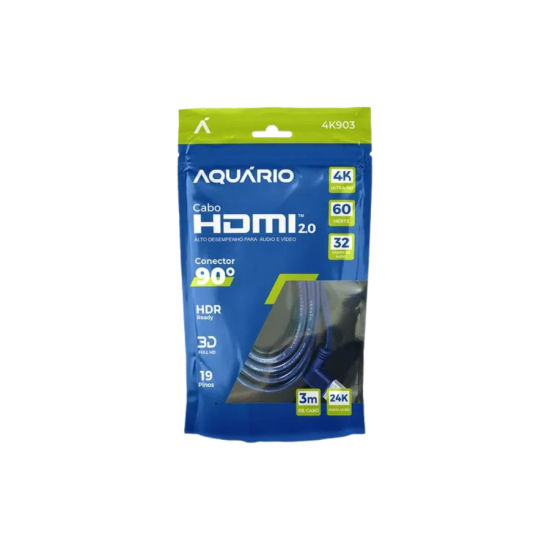 CABO HDMI 3M 90 2.0 4K 3D 19 PINOS  AQUARIO 4K903