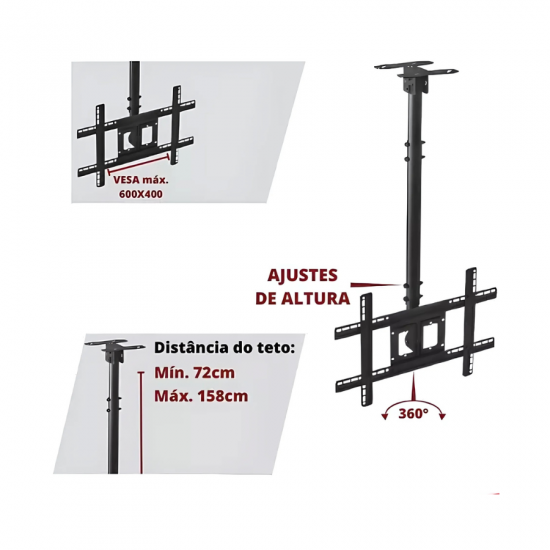 SUPORTE DE TV PARA TETO PAREDE 360G LCL LED SMART TV 3275 AQUARIO SAV 6000