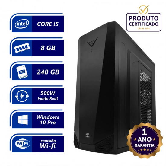 CPU INTEL CORE I5 3.1GHz 8GB 240GB SSD FONTE 500W C/WIFI WINDOWS 10 PRO ORIGINAL