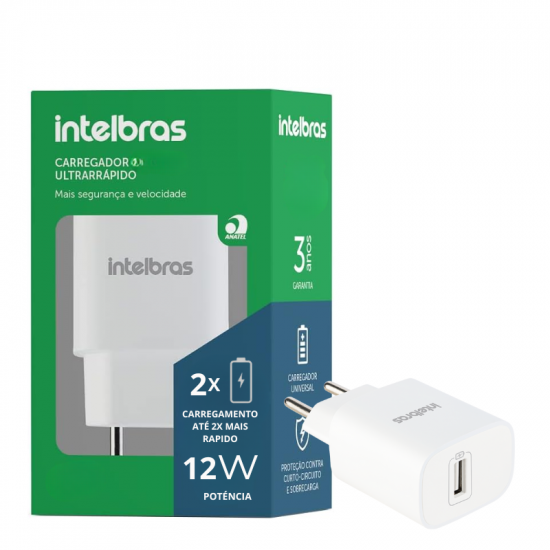 FONTE USB-A PARA CELULAR INTELBRAS 4820022 EC1 FAST 12W 2.4A BRANCO