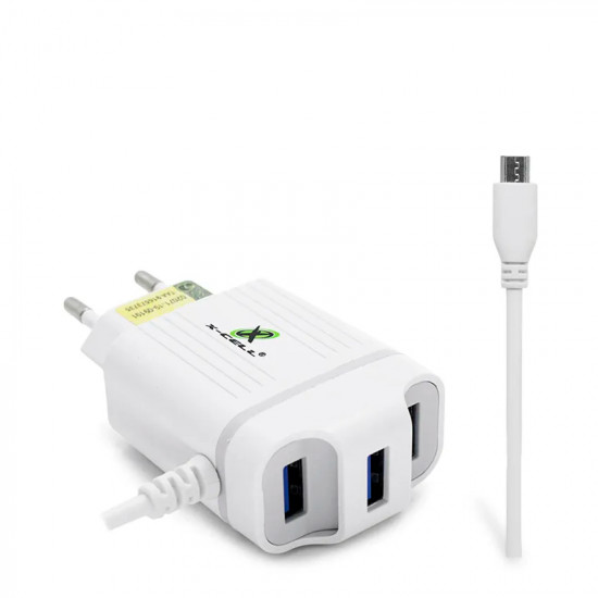 CARREGADOR PARA CELULAR V8 + 3 USB-A 4.1A X-CELL XC-V8-UR.13 1M BRANCO