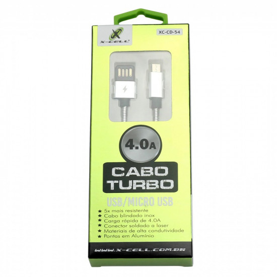 CABO DE DADOS USB /MICRO USB V8 X-CELL XC-CD-54 4,0A 1M
