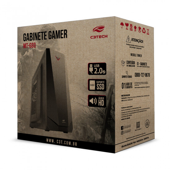 GABINETE GAMER C3TECH MT-G80BK PRETO SEM FONTE (301030470100)