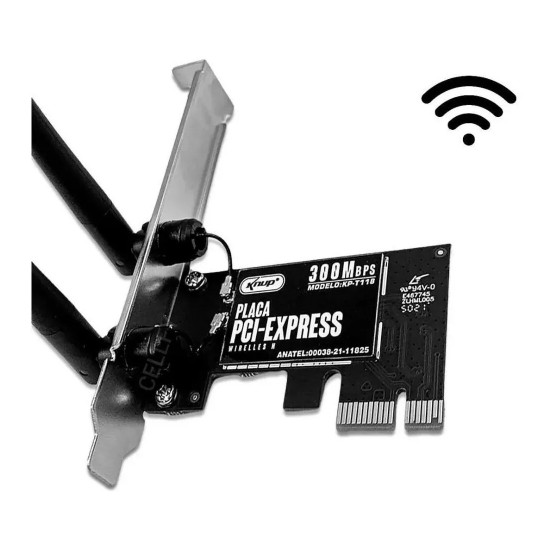 PLACA PCI EXPRESS KNUP KP-T118 PARA REDE SEM FIO WIRELESS N 300MBPS COM ANTENA