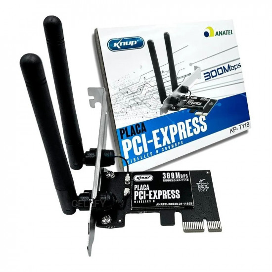 PLACA PCI EXPRESS KNUP KP-T118 PARA REDE SEM FIO WIRELESS N 300MBPS COM ANTENA