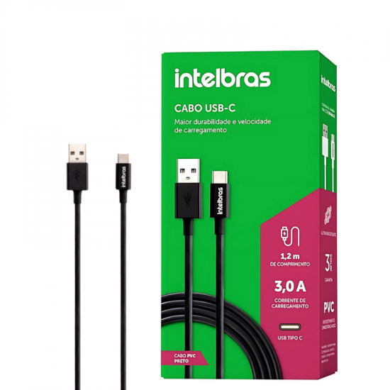 CABO PARA CELULAR USB-A/USB-C INTELBRAS PVC PRETO 4830075 EUAC 12PP 1,2M