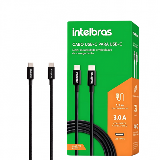 CABO PARA CELULAR USB-C/USB-C INTELBRAS NYLON PRETO 4830080 EUCC 15NP 1,5m