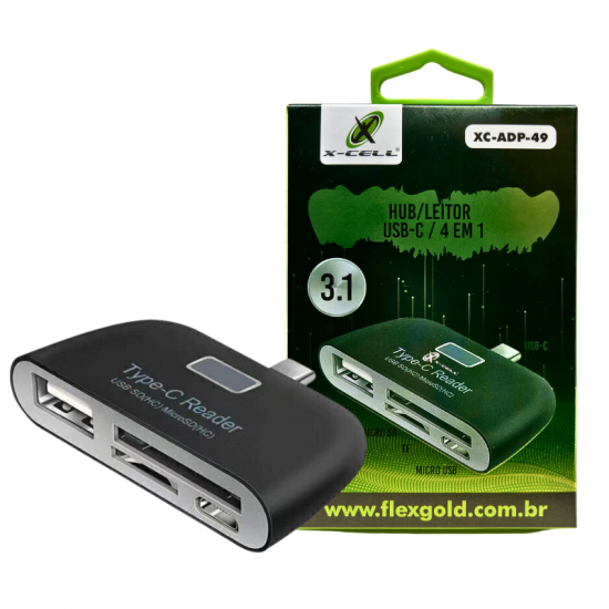 ADAPTADOR USB-C 4X1/LEITOR E HUB XC-ADP-49 X-CELL