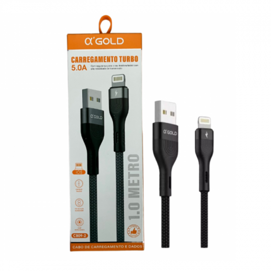 CABO PARA CELULAR USB-A/LIGHTNING CB09-2 5.0A 1M GOLD PRETO