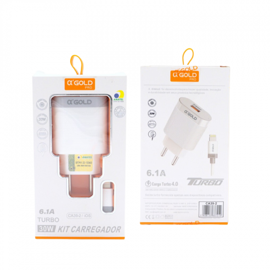 CARREGADOR PARA CELULAR LIGHTNING CA39-2 GOLD BRANCO