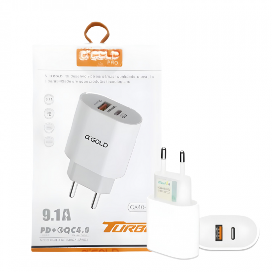 FONTE USB-A/USB-C PARA CELULAR CA40-4 TURBO 40W GOLD BRANCO