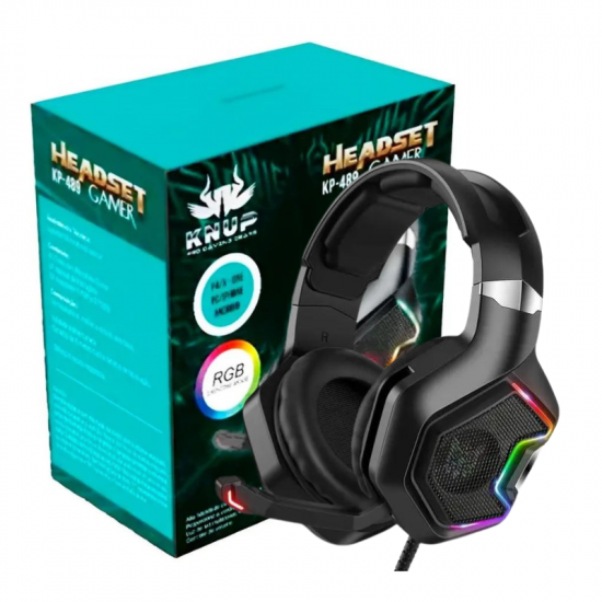 HEADSET GAMER COM FIO E LED RGB KP-489 P2 COM ADAPT. KNUP PARA PC/PS4/XBOX PRETO