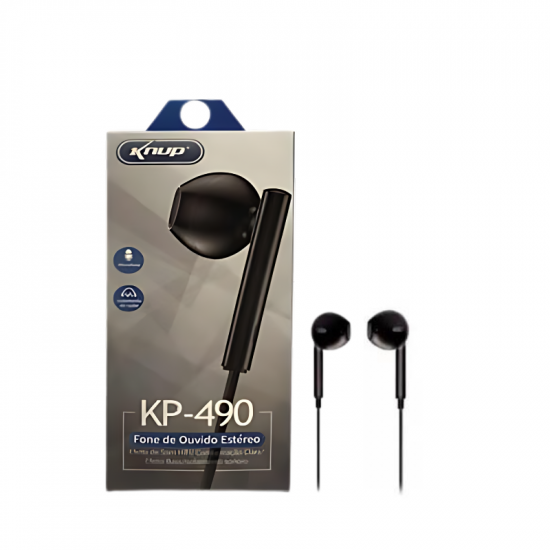 FONE DE OUVIDO COM FIO INTRA-AURICULAR P3 KP-490 KNUP BRANCO/PRETO