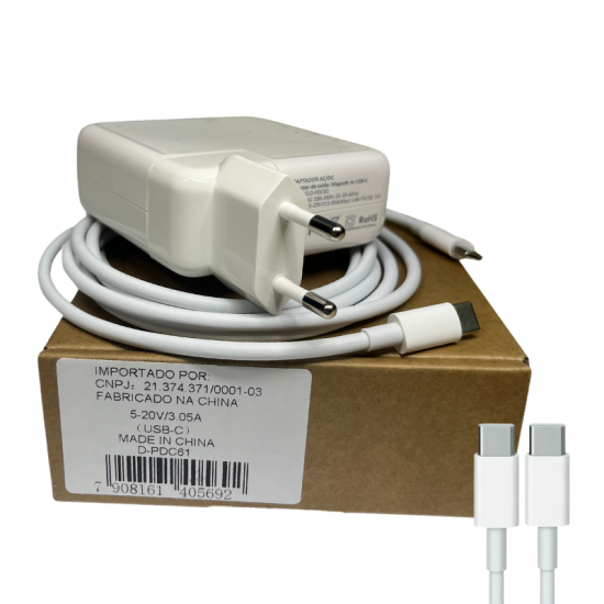 FONTE PARA NOTEBOOK D-PDC61 USB-C 5-20V 3.05A COMP. APPLE