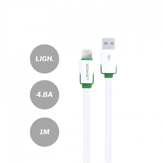 CABO PARA CELULAR USB-A/LIGHTNING LE-2101-OS 4.8A 1M LEHMOX BRANCO