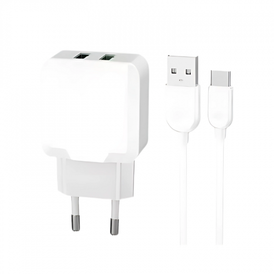 CARREGADOR PARA CELULAR USB-C + 2 USB-A 4.1A LE-496-TYPEC 1M BRANCO