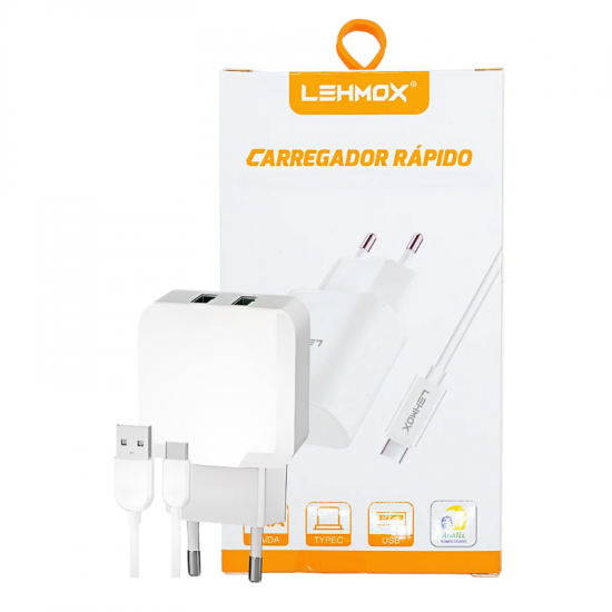 CARREGADOR PARA CELULAR USB-C + 2 USB-A 4.1A LE-496-TYPEC 1M BRANCO