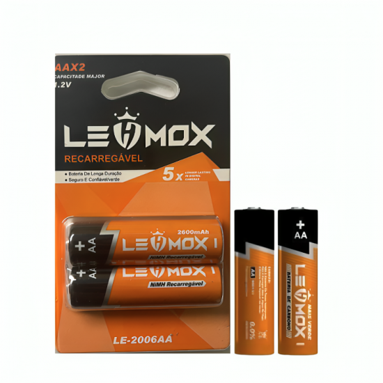 PILHA AA RECARREGAVEL LEHMOX 2600MAH C/ 2 UND 1,2V LE-2006AA