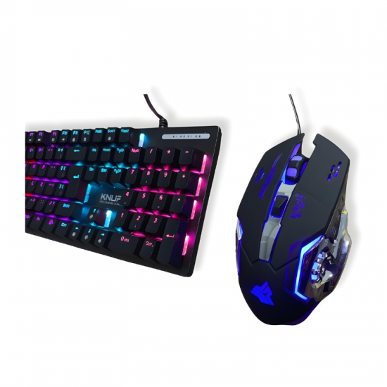 TECLADO MECANICO E MOUSE GAMER COM FIO KP-TE131 MADSET KNUP PRETO LED RGB