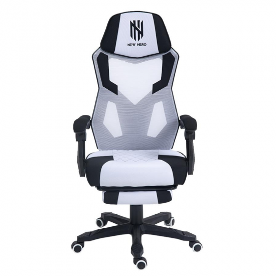 CADEIRA GAMER NEWHERO KINTO RECLINAVEL COM APOIO DE PERNAS BRANCO/PRETO