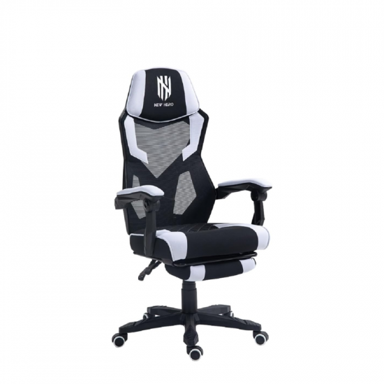 CADEIRA GAMER NEWHERO KINTO RECLINAVEL COM APOIO DE PERNAS BRANCO/PRETO