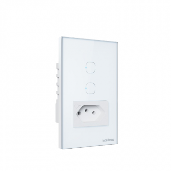 TOMADA SIMPLES COM 2 INTERRUPTORES SMART WIFI INTELBRAS 10A 4850068 ETS 2002 BRANCO