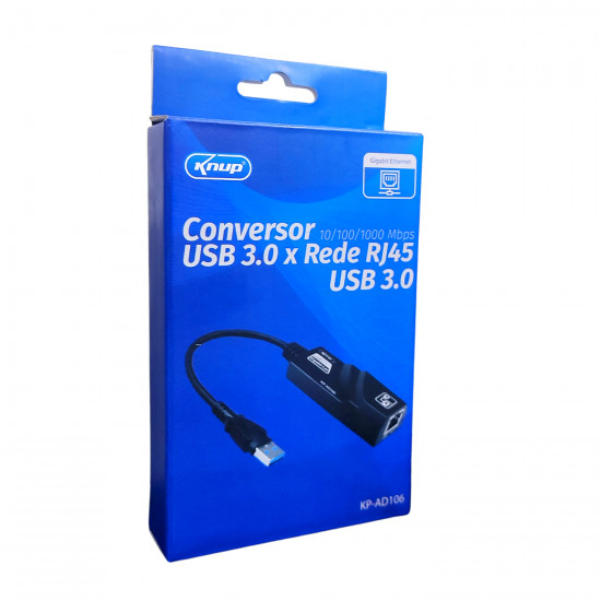 CONVERSOR ADAPTADOR USB 3.0 REDE RJ45 10/100/1000 GIGA KNUP KP-AD106